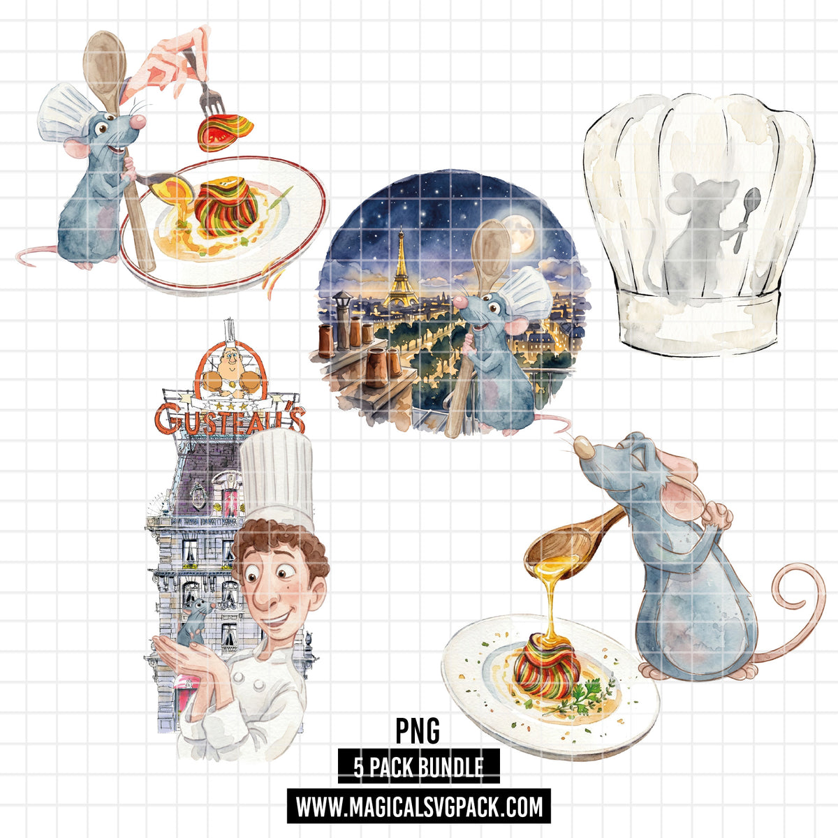 COD7403 - Ratatouille PNG bundle Watercolor, Disney clipart.