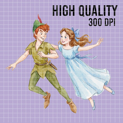 COD7405 - Peter Pan & Wendy PNG bundle Watercolor, Disney clipart.