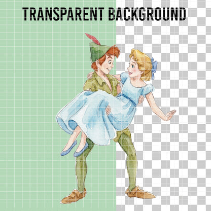 COD7405 - Peter Pan & Wendy PNG bundle Watercolor, Disney clipart.