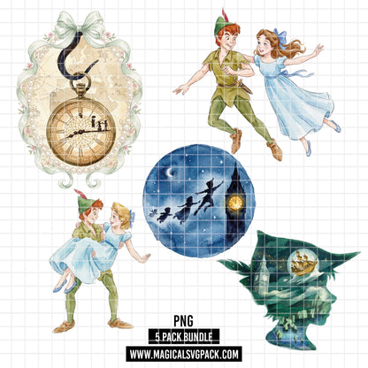 COD7405 - Peter Pan & Wendy PNG bundle Watercolor, Disney clipart.