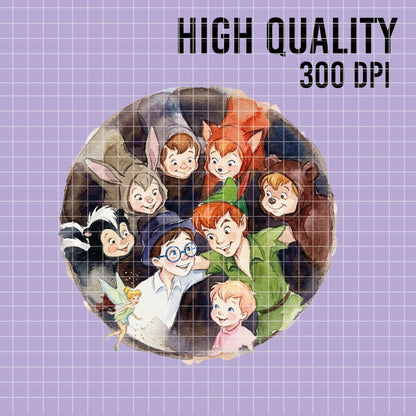 COD7406 - Peter Pan characters PNG bundle Watercolor, Disney clipart.