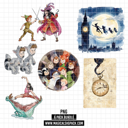 COD7406 - Peter Pan characters PNG bundle Watercolor, Disney clipart.