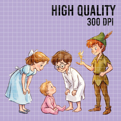 COD7408 - Peter Pan's World PNG bundle Watercolor, Disney clipart.