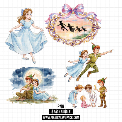 COD7408 - Peter Pan's World PNG bundle Watercolor, Disney clipart.