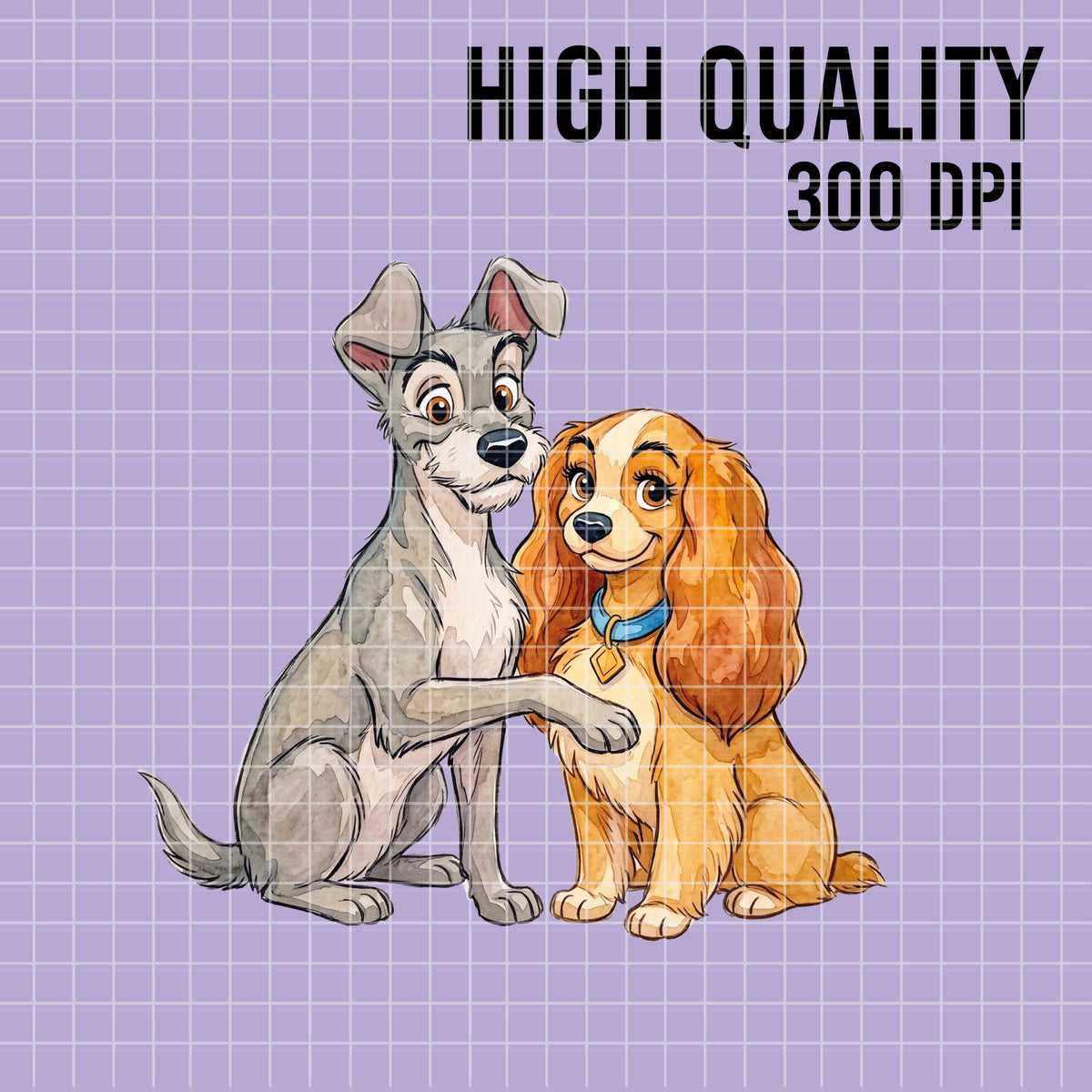 COD7415 - Lady and the Tramp Watercolor PNG bundle, Disney packs