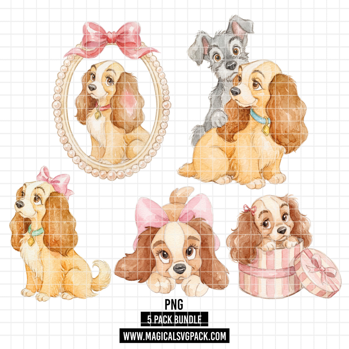 COD7416 - Lady and the Tramp Watercolor PNG bundle, Disney packs