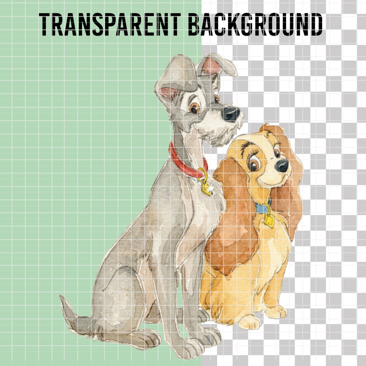 COD7417 - Lady and the Tramp Watercolor PNG bundle, Disney packs