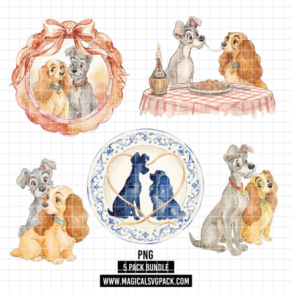 COD7417 - Lady and the Tramp Watercolor PNG bundle, Disney packs