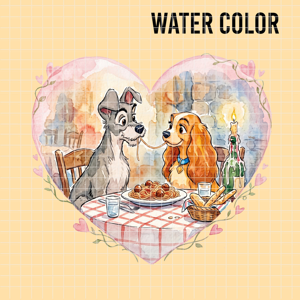COD7418 - Lady and the Tramp Watercolor PNG bundle, Disney packs
