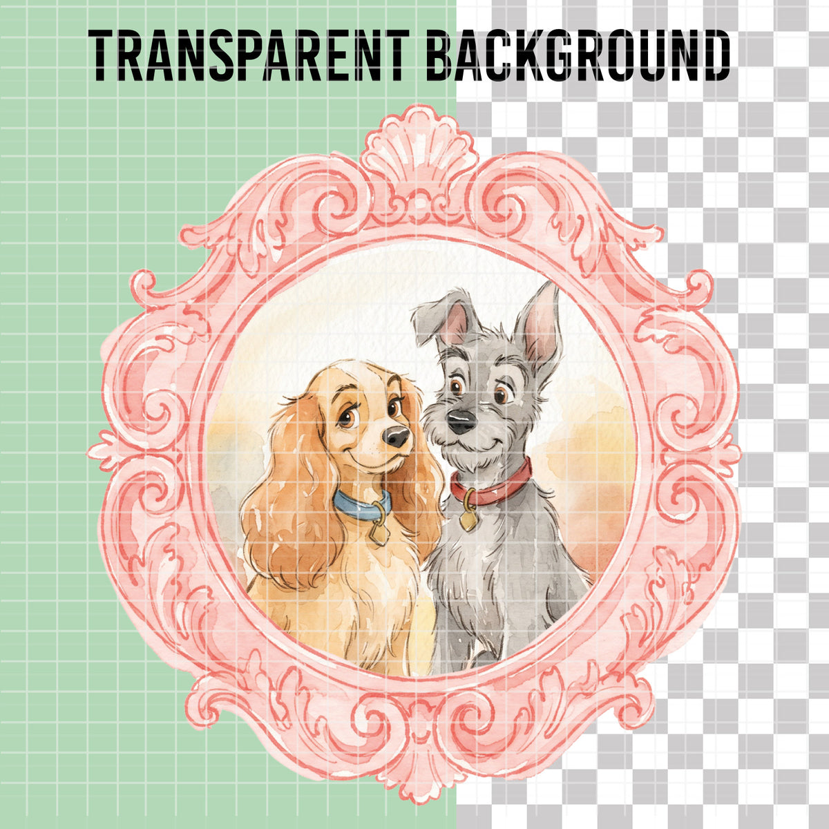 COD7418 - Lady and the Tramp Watercolor PNG bundle, Disney packs