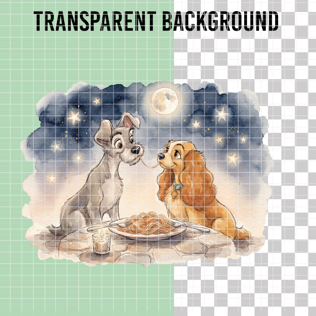 COD7419 - Lady and the Tramp Watercolor PNG bundle, Disney packs