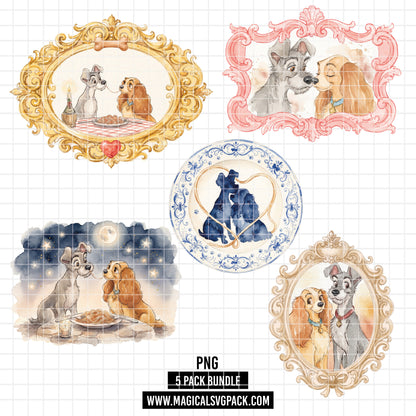 COD7419 - Lady and the Tramp Watercolor PNG bundle, Disney packs