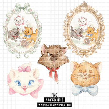 COD7425 - The aristocats Watercolor PNG bundle, Disney clipart packs