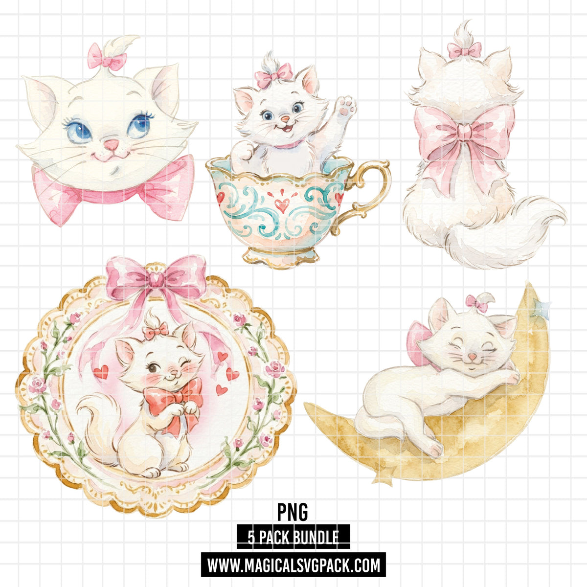 COD7428 - Marie Watercolor PNG bundle, Disney clipart packs