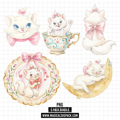 COD7428 - Marie Watercolor PNG bundle, Disney clipart packs