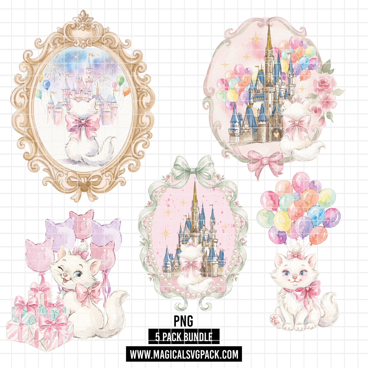COD7429 - Marie Watercolor PNG bundle, Disney clipart packs