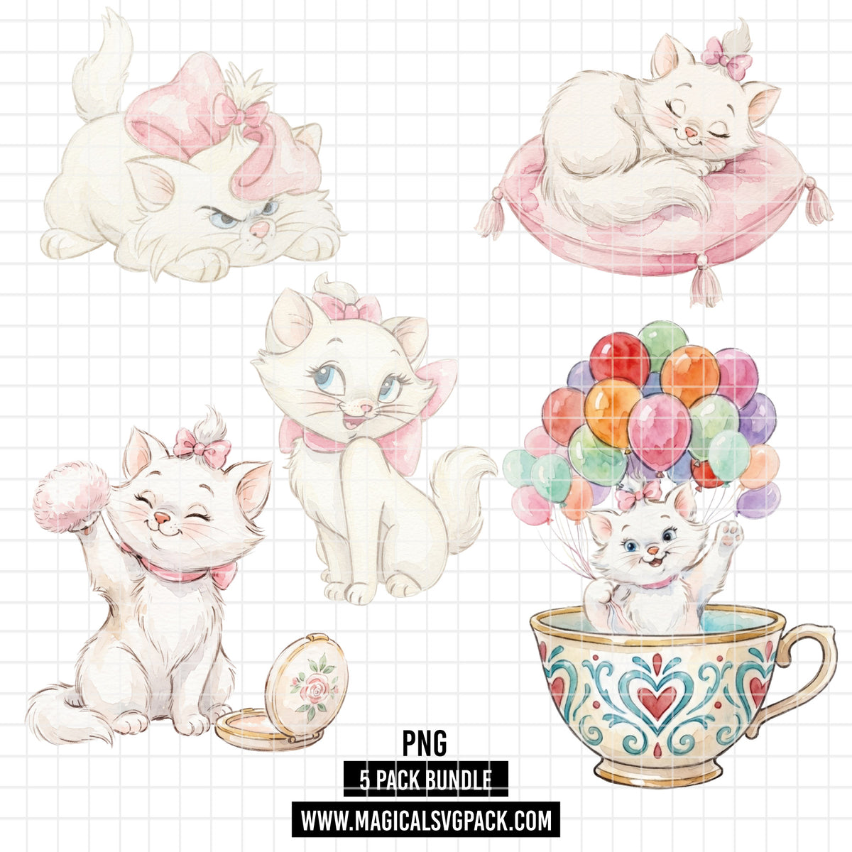 COD7430 - Marie Watercolor PNG bundle, Disney clipart packs