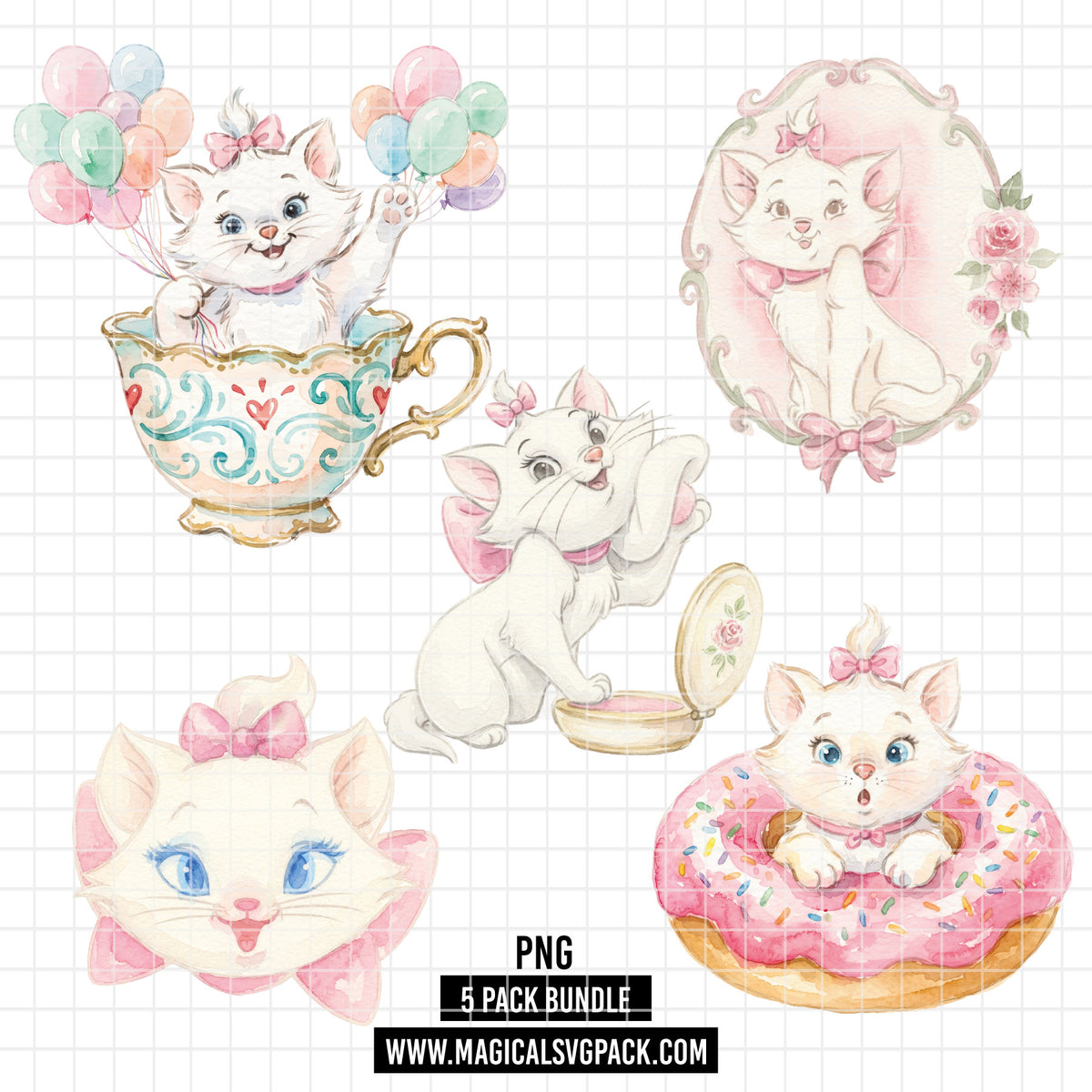 COD7431 - Marie Watercolor PNG bundle, Disney clipart packs