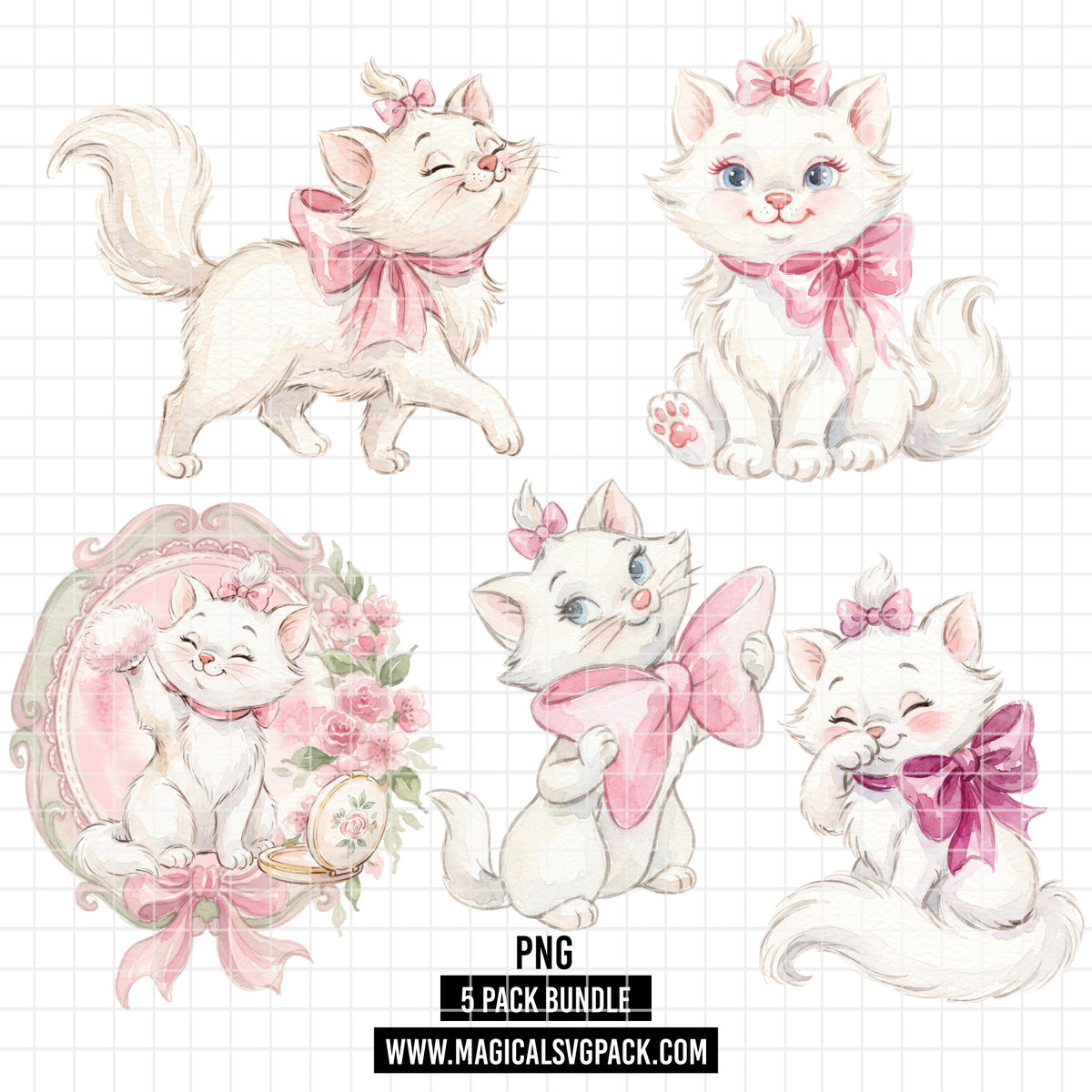 COD7432 - Marie Watercolor PNG bundle, Disney clipart packs