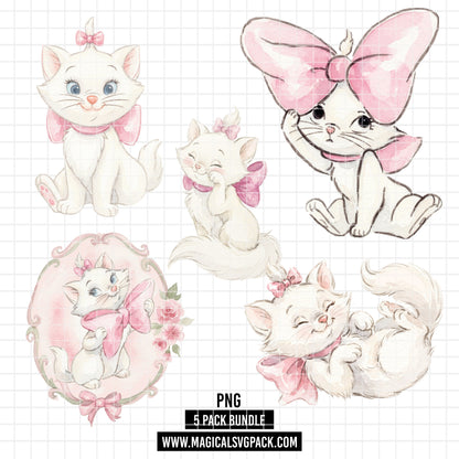 COD7433 - Marie Watercolor PNG bundle, Disney clipart packs