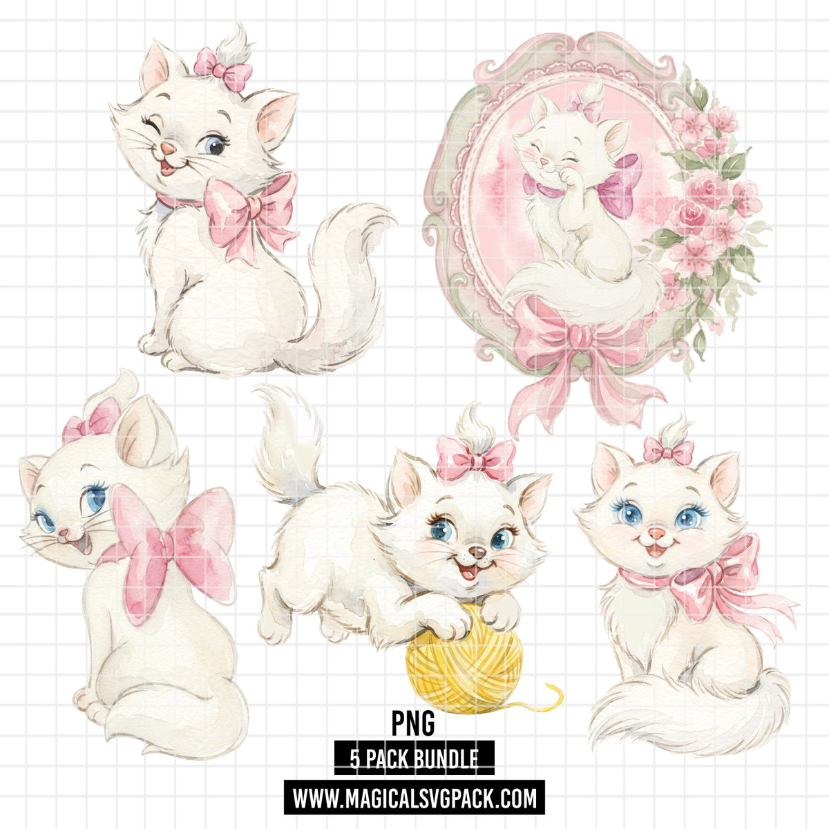 COD7434 - Marie Watercolor PNG bundle, Disney clipart packs