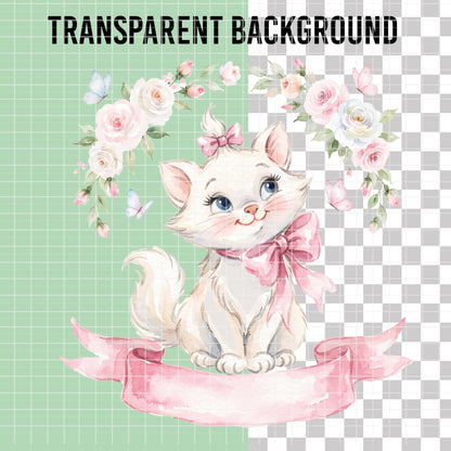 COD7435 - Marie Watercolor PNG bundle, Disney clipart packs