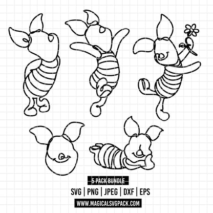 COD7437 - Piglet Doodles bundle, Disney clipart Svg, Png, Eps, Dxf, Jpeg, vector.