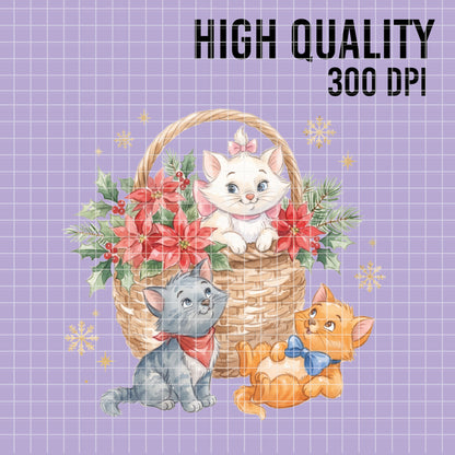 COD7438 - The aristocats Christmas Watercolor PNG bundle, Disney clipart packs