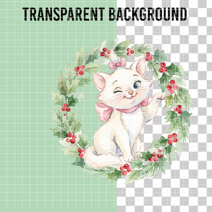 COD7438 - The aristocats Christmas Watercolor PNG bundle, Disney clipart packs