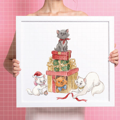 COD7438 - The aristocats Christmas Watercolor PNG bundle, Disney clipart packs