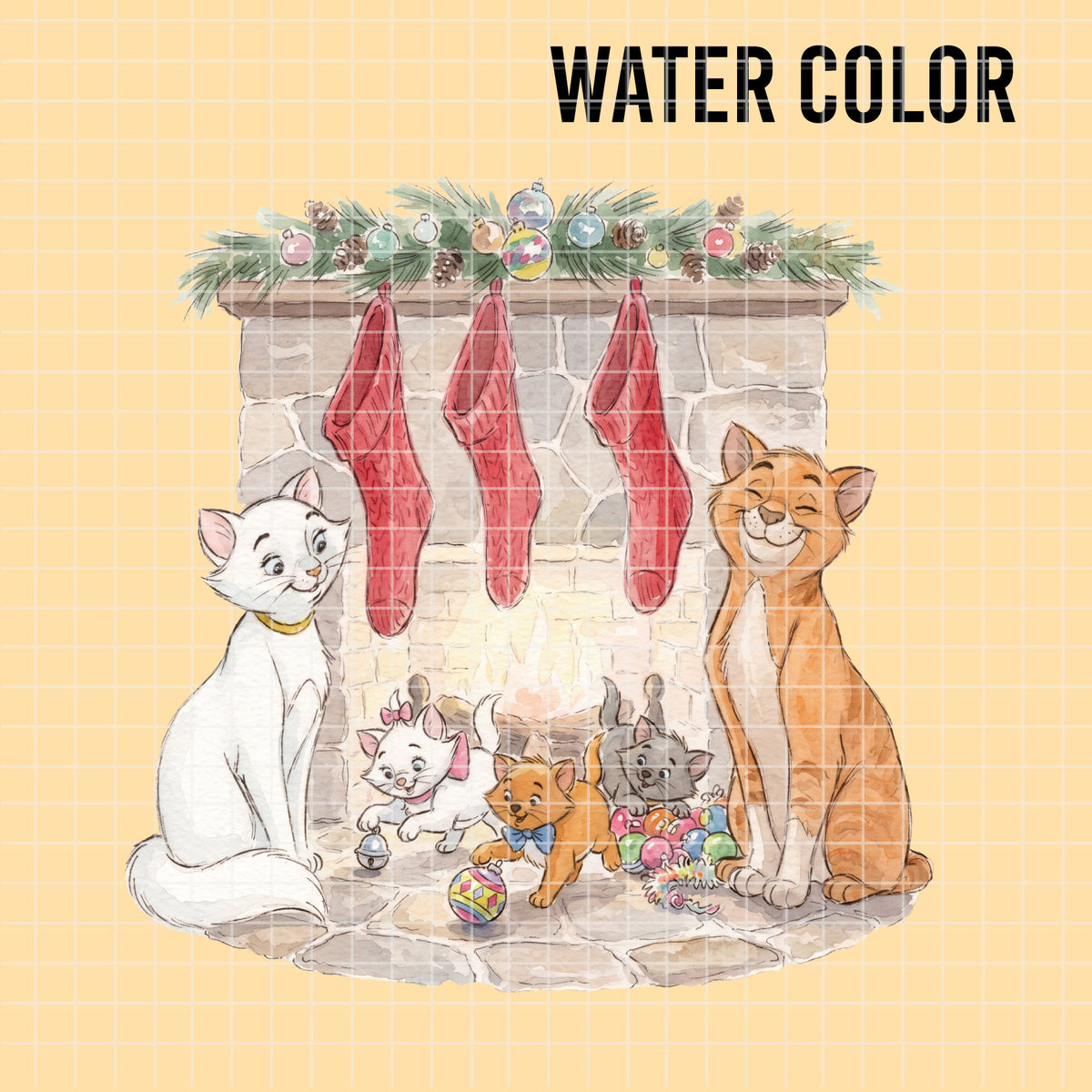 COD7439 - The aristocats Christmas Watercolor PNG bundle, Disney clipart packs