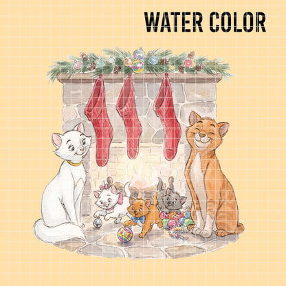 COD7439 - The aristocats Christmas Watercolor PNG bundle, Disney clipart packs