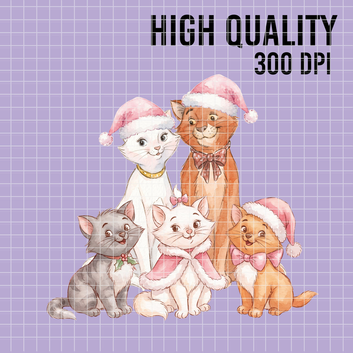 COD7439 - The aristocats Christmas Watercolor PNG bundle, Disney clipart packs
