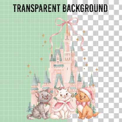 COD7439 - The aristocats Christmas Watercolor PNG bundle, Disney clipart packs