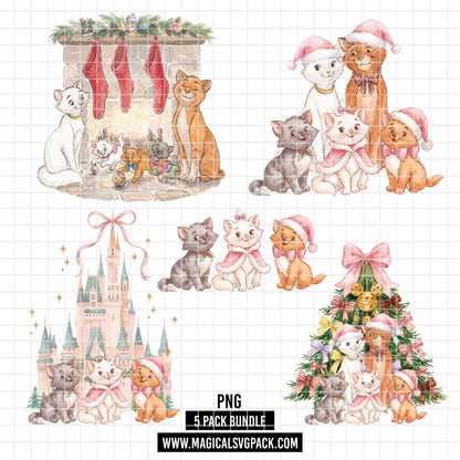 COD7439 - The aristocats Christmas Watercolor PNG bundle, Disney clipart packs