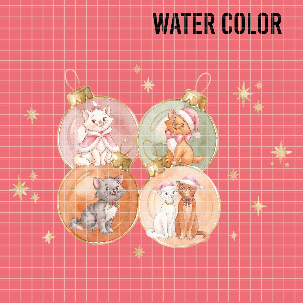 COD7440 - The aristocats Christmas Watercolor PNG bundle, Disney clipart packs