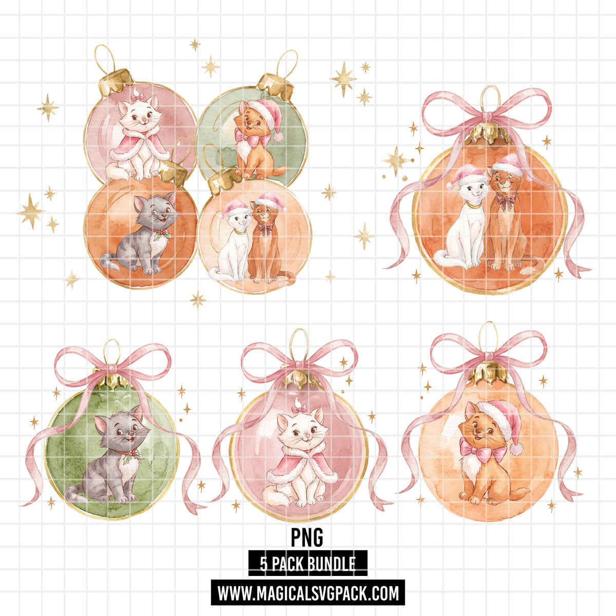 COD7440 - The aristocats Christmas Watercolor PNG bundle, Disney clipart packs