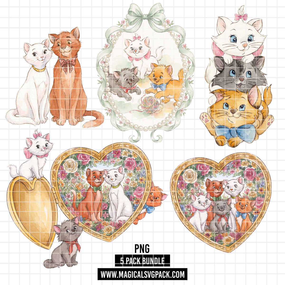 COD7441 - The aristocats Watercolor PNG bundle, Disney clipart packs