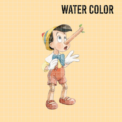 COD7455 - Pinocchio Watercolor PNG bundle, Disney clipart packs.
