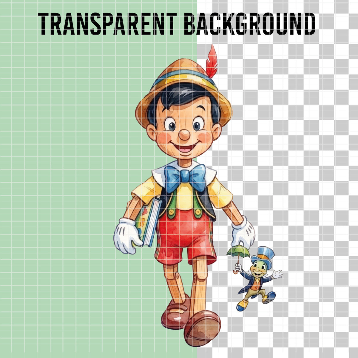 COD7455 - Pinocchio Watercolor PNG bundle, Disney clipart packs.