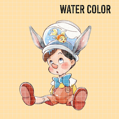 COD7456 - Pinocchio Watercolor PNG bundle, Disney clipart packs.