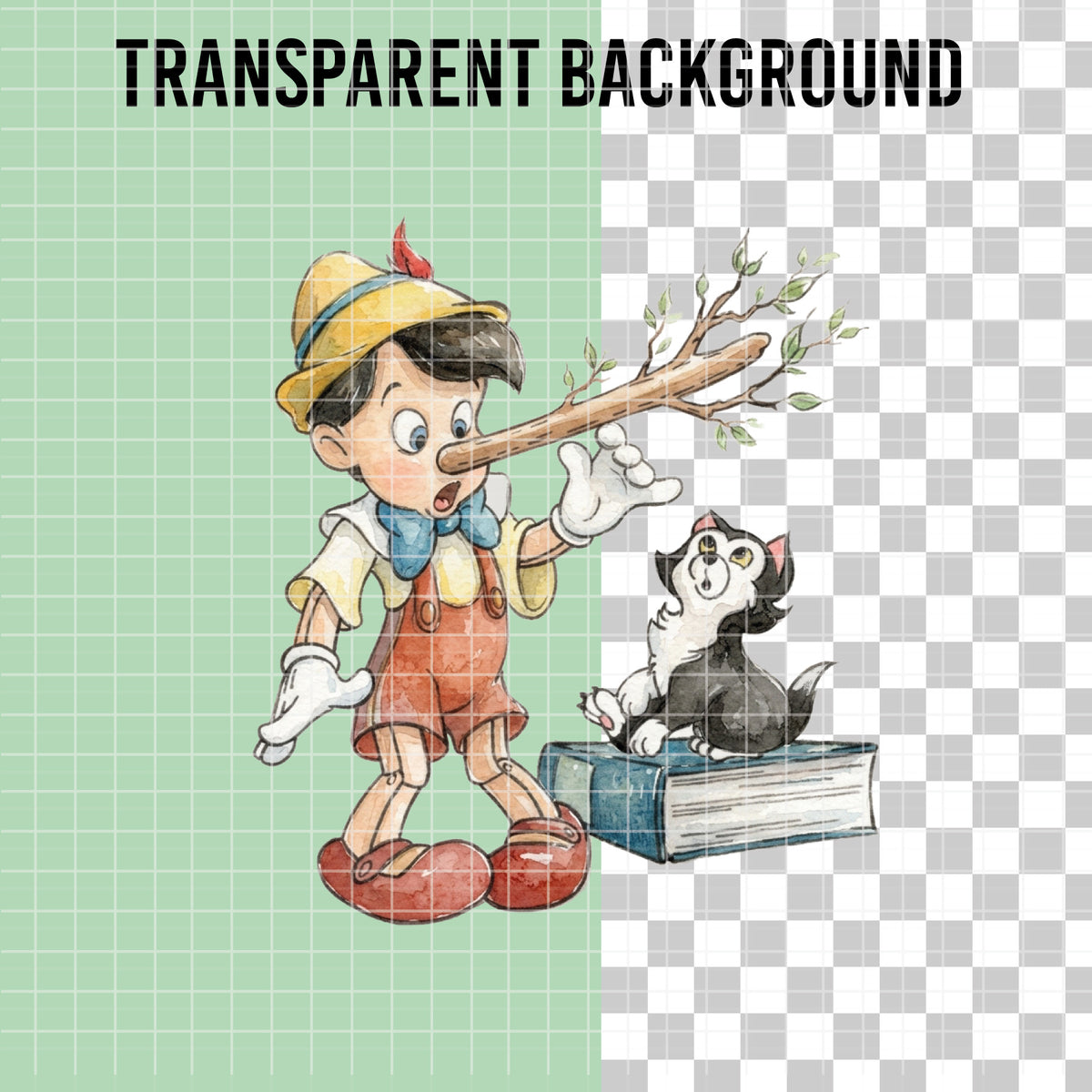 COD7456 - Pinocchio Watercolor PNG bundle, Disney clipart packs.