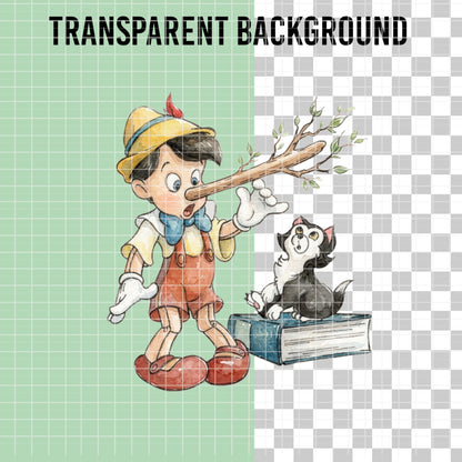COD7456 - Pinocchio Watercolor PNG bundle, Disney clipart packs.