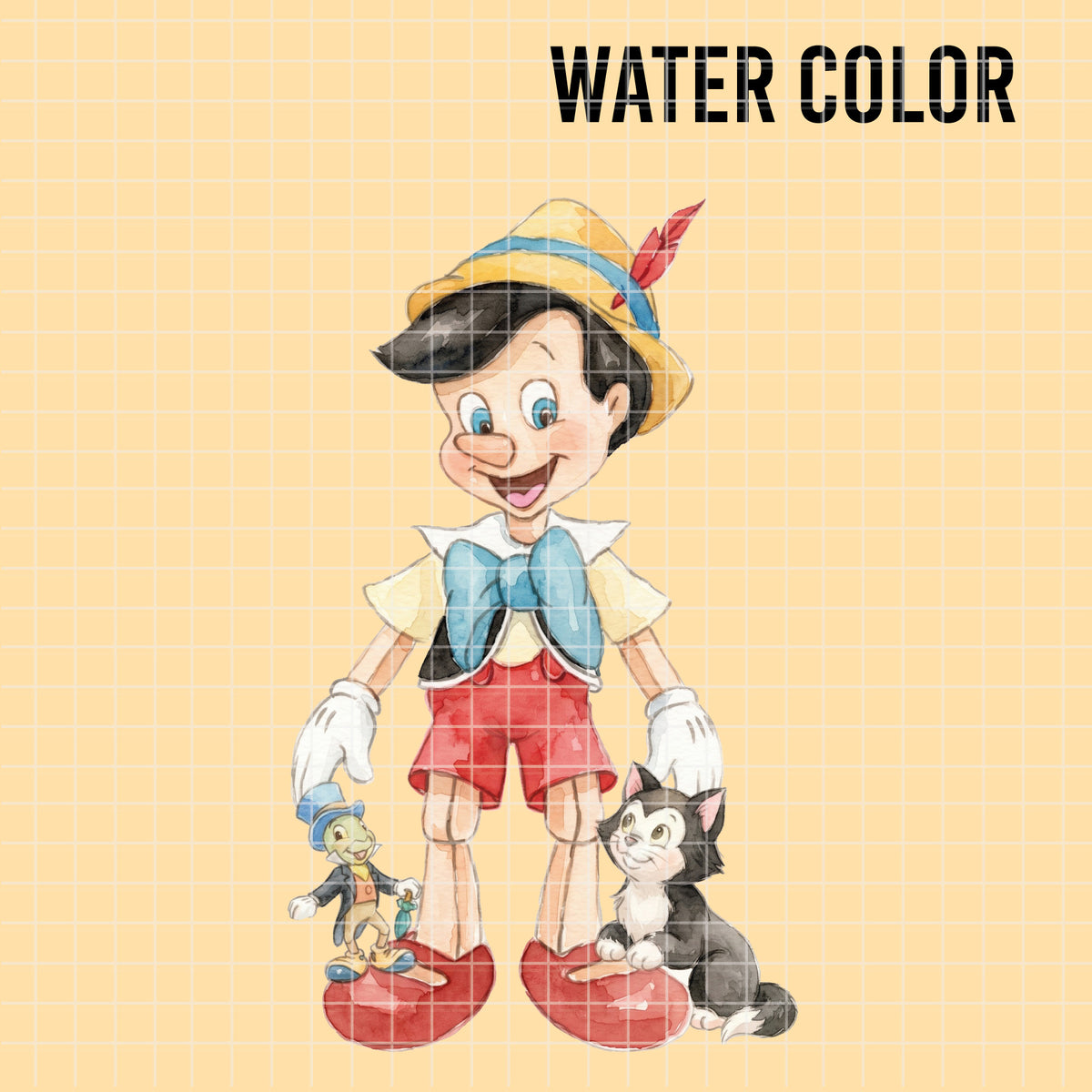 COD7457 - Pinocchio & Friends Watercolor PNG bundle, Disney clipart packs.
