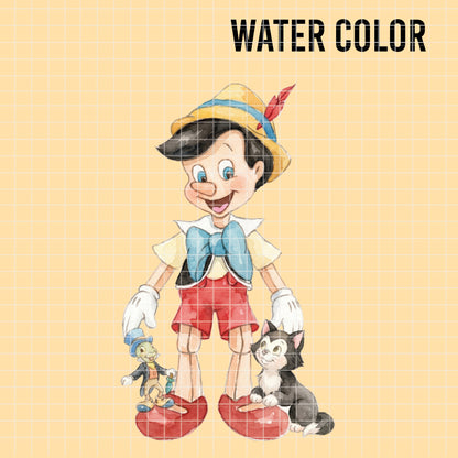 COD7457 - Pinocchio & Friends Watercolor PNG bundle, Disney clipart packs.
