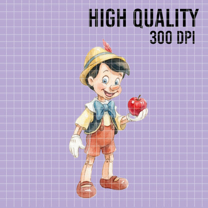 COD7457 - Pinocchio & Friends Watercolor PNG bundle, Disney clipart packs.