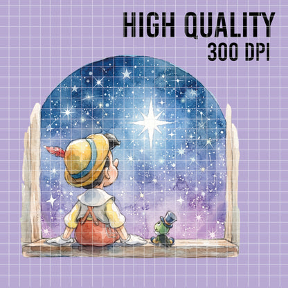 COD7458 - Pinocchio's world Watercolor PNG bundle, Disney clipart packs.