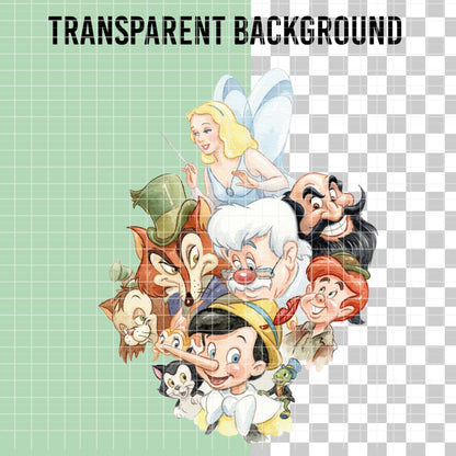 COD7458 - Pinocchio's world Watercolor PNG bundle, Disney clipart packs.