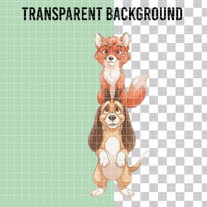 COD7461 - Tod & Copper Watercolor PNG bundle, Disney clipart packs.