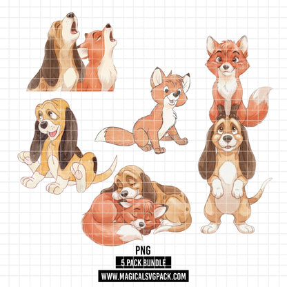 COD7461 - Tod & Copper Watercolor PNG bundle, Disney clipart packs.